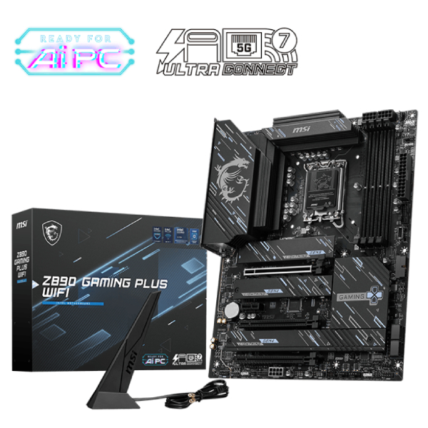  Z890 ATX Motherboard: 1851 Socket For Intel Core Ultra Processors<br>4x DDR5, 4x SATA 6Gb/s, PCIe 5.0, 1x M.2 Gen5 + 3x M.2 Gen4, Thunderbolt 4, 5GbE LAN, Wi-Fi 7 + Bluetooth 5.4, Realtek ALC897 Audio, Thunderbolt 4/HDMI/DP  